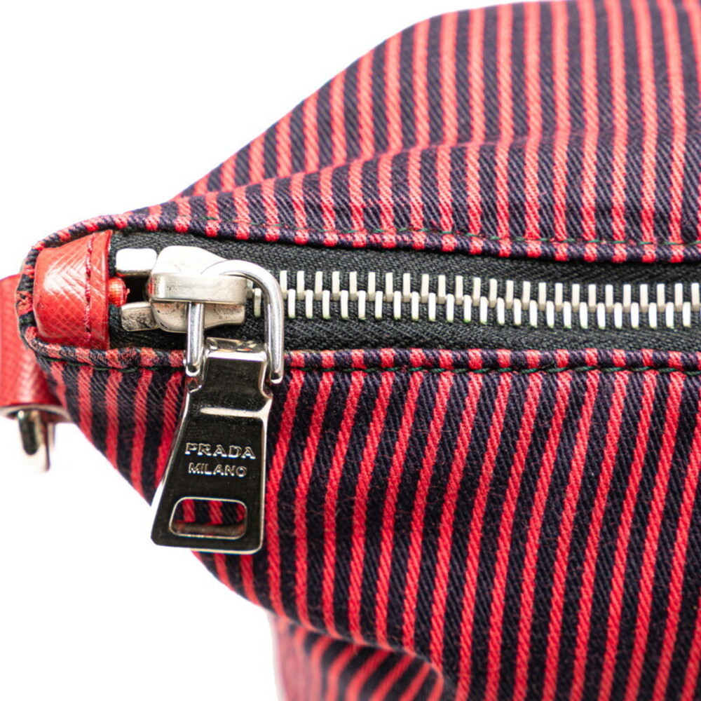 Prada Triangular Logo Striped Handbag Shoulder Ba… - image 6